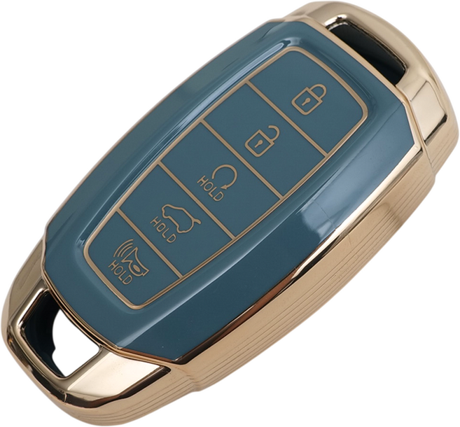현대 아반떼 싼타페 팰리세이드 호환 스마트 차 키케이스 키홀더 TPU 키커버 리모컨, TA65-5버튼, 그레이골드