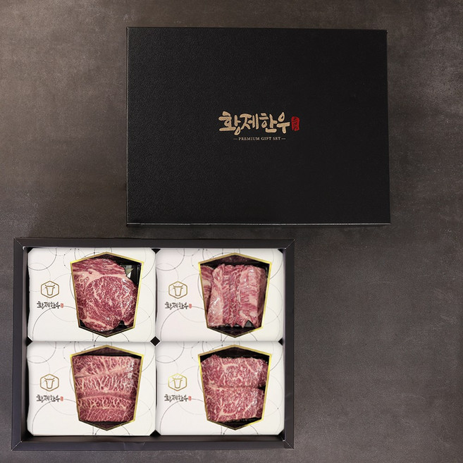 [황제한우] 1++ 황제세트 1kg 마장동 투뿔한우 구이용 선물세트 (등심 채끝 부채살 업진살), 1개