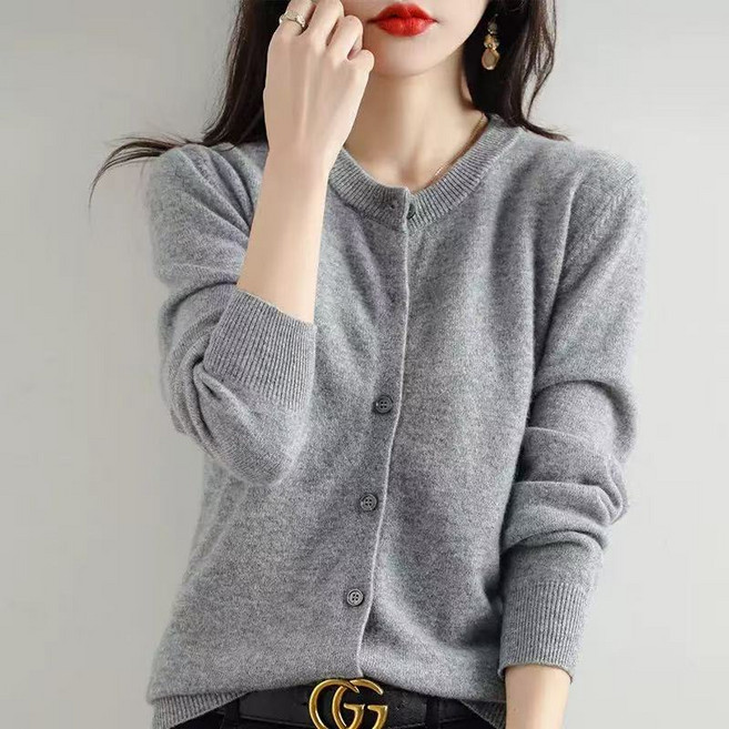 YANGTA 여성용봄 가을 라운드넥 긴팔 니트 가디건 슬림