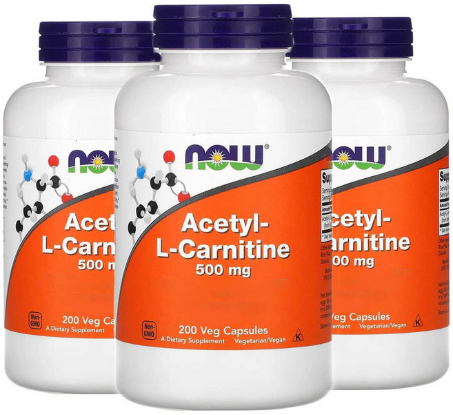 NOW Foods 乙醯-L-肉鹼 500毫克 素食膠囊, 3個, 200入
