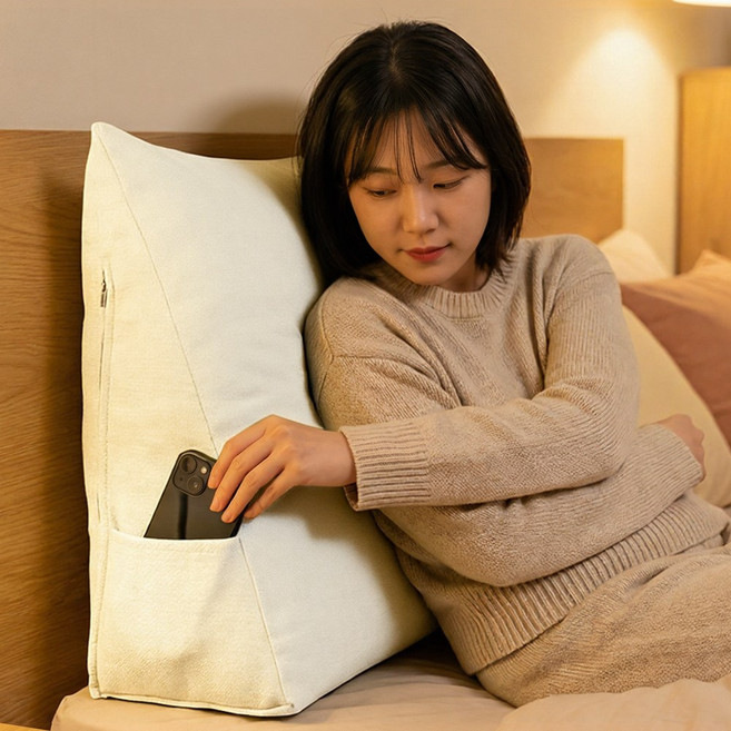 침대 헤드쿠션 삼각등받이 베개쿠션 셰니엘 허리쿠션 소파 [고탄성/세탁가능], 아이보리