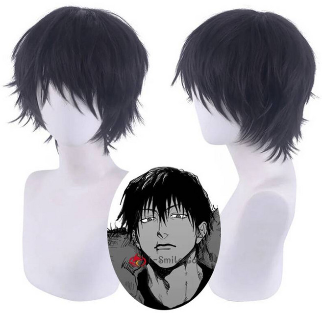 Jujutsu Kaisen Toji Fushiguro 코스프레 블랙 가발 Zenin 내열성 합성 헤어 남성 여성 + 캡