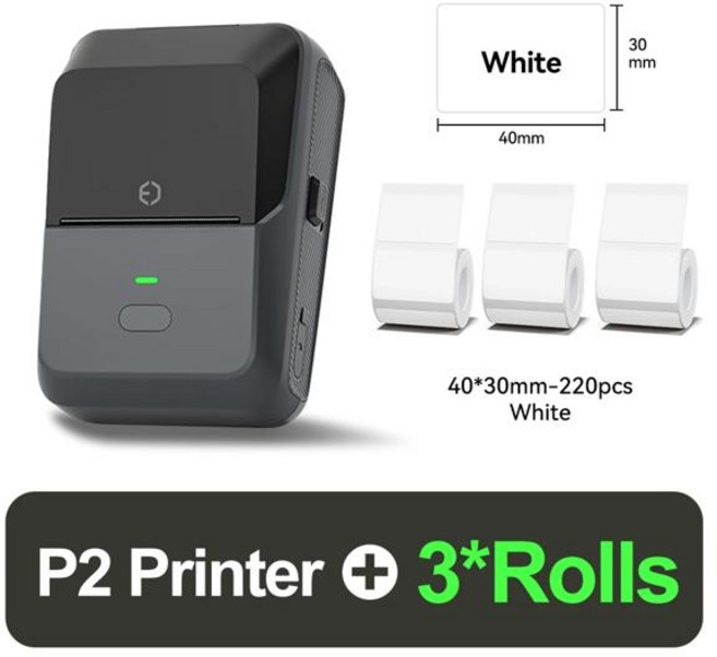 P2 무선 라벨 프린터 휴대용 블루투스 스티커 미니 태그 바코드 메이커 DIY 20 58mm 인치, P2 Add 3WH 40x30
