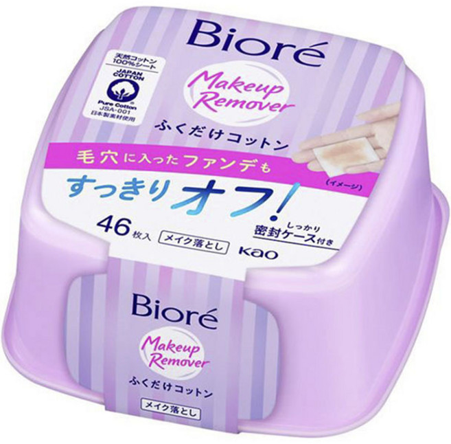 Biore 蜜妮 卸妝濕巾 擦拭即可 棉花 含保濕密封盒, 46枚入, 1個