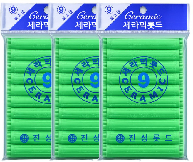 오라이브 진성 셀프파마 세라믹 헤어 롯드 9호, 3개, 연두