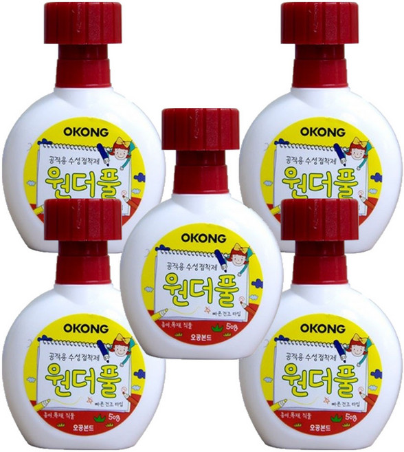 오공본드 친환경 공작용 종이 목재 직물 접착제 원더풀, 5개