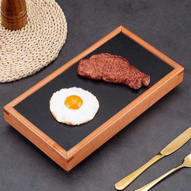 블랙 락 접시 일본 바위 슬레이트 식기 일식 대나무 회 초밥 샤브샤브, 1개, 6. 돌판사이즈 30x30cm