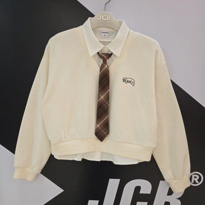 [JCB주니어 여아 봄 가을 셔츠 레이어드 넥타이 맨투맨 티셔츠 APK8U513 GSI