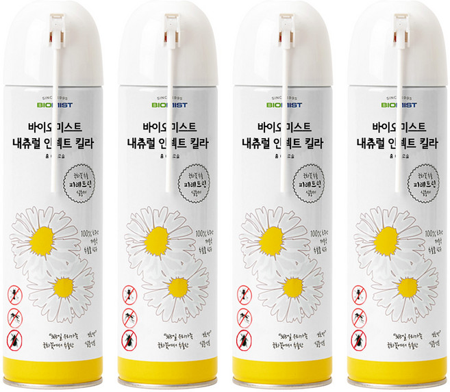 바이오미스트 내츄럴 인섹트 킬라 홈 에어로솔 살충제 스탠다드 무향, 500ml, 4개