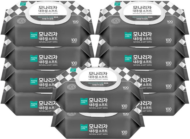 모나리자 내추럴 플러스 물티슈 캡형, 192g, 100개입, 10개