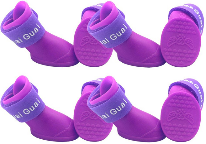 타키타키 강아지 반려동물 신발 레인부츠 2세트, 퍼플