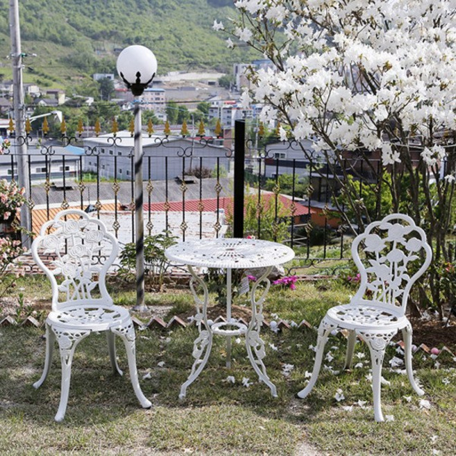 로즈2인세트 알루미늄 주물 테라스 가든 야외의자, 튤립2인세트(화이트)