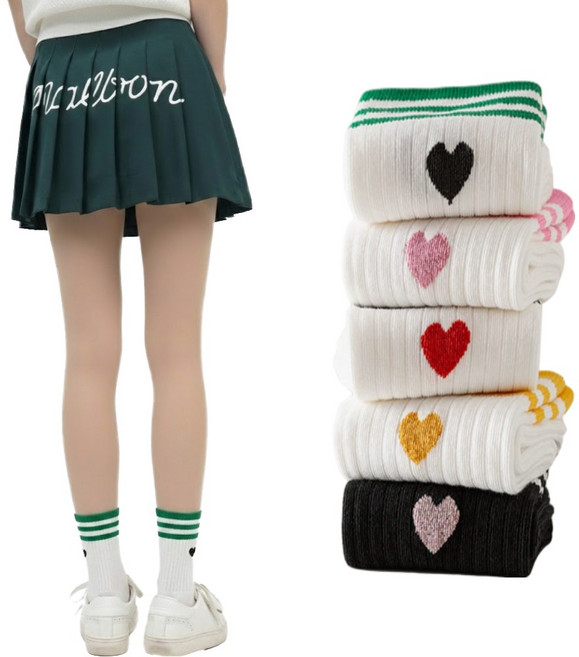 베라Q 여성 하트 스트라이프 골프 테니스 패션양말 5종세트