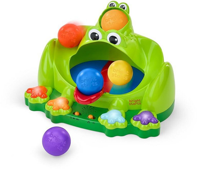 Bright Starts Poppin' Ball Frog 볼 플레이 장난감 런칭 바운싱 및 램프 레이서 장난감 크롤링 앤 체이스 유니 6개월 이상