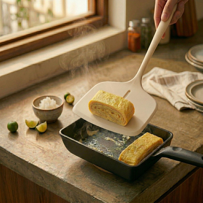 픽앤랩 프리미엄 실리콘 뒤집개 와이드 계란말이, 1개, 베이지