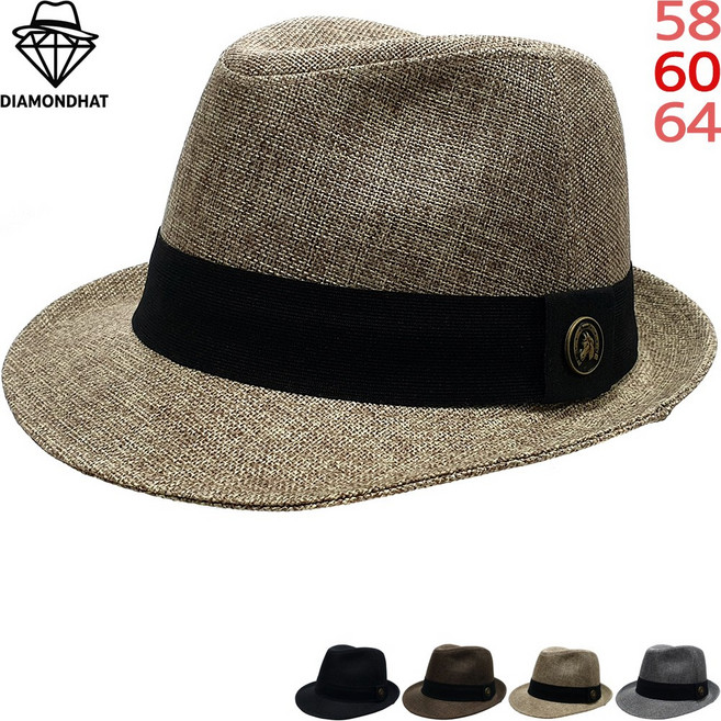 다이아몬드햇 마직 텍스처 트릴비 페도라 중절모 대두용 신사 여름 모자 남녀공용 데일리 햇-DHAT260331