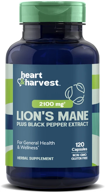 Heart & Harvest 2100mg 라이온즈 메인 블랙 페퍼 추출물 포함 캡슐, 1개, 120정 - 쿠팡