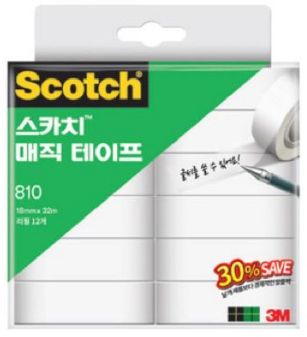 3M 스카치 810R-12 매직테이프 리필 오피스팩 18mm x 32m 알뜰팩, 1개