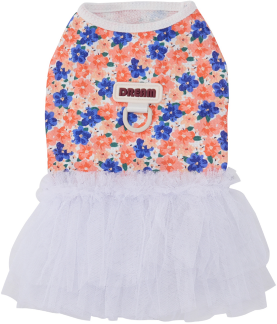 넥스트엣지 펫파션 촌캉스 원피스 D링 레이스 강아지 샤 스커트 애견옷, 1개, 코랄 오렌지