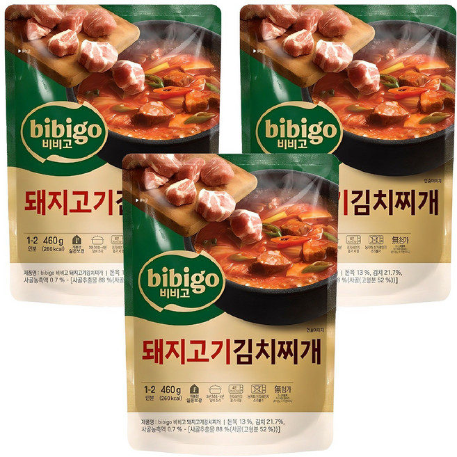 비비고 돼지고기김치찌개, 460g, 3개