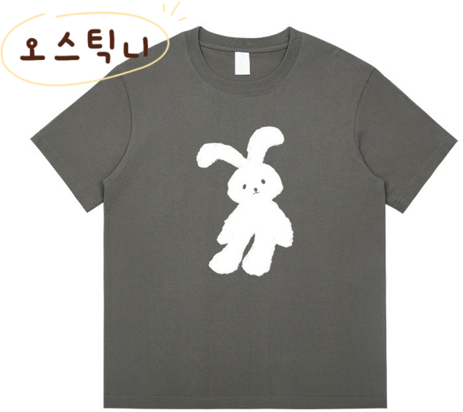 오스틱니 여름 초특가 남녀공용 반팔티 커플 티셔츠 라운드넥 반팔티셔츠 230G 순면 토끼 프린트 반팔 티셔츠