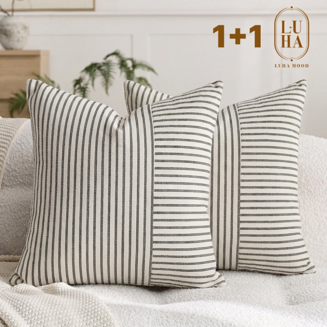루하무드 감성 홈데코 스트라이프 포인트 쿠션커버 2p
