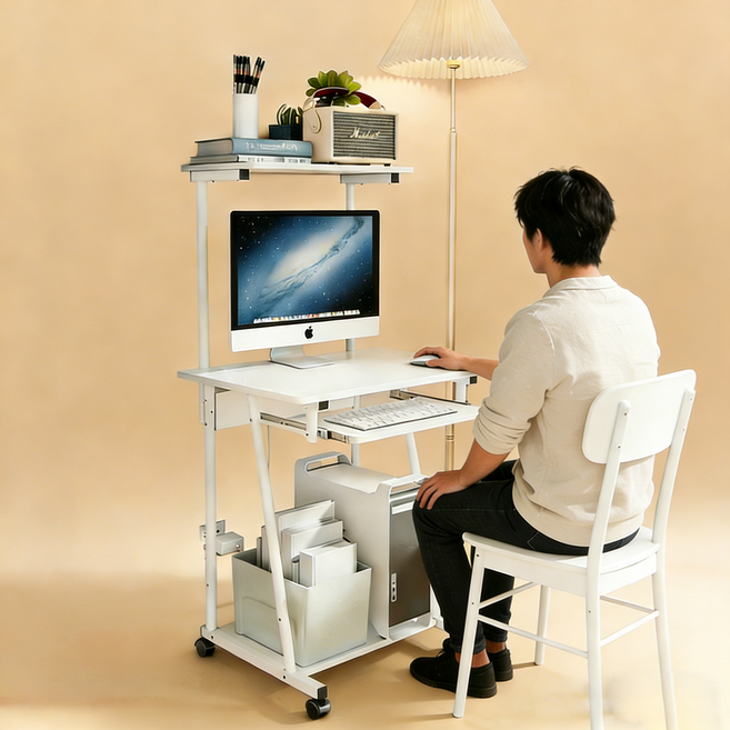 무즈 이동식 컴퓨터테이블 미니책상 1인용 사무용책상 공간절약형, 화이트