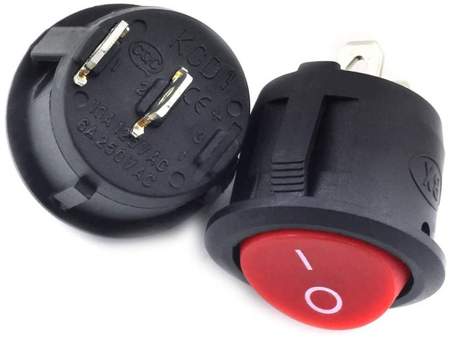 KCD1-105-2P 2핀 레드 원형 스위치, 1개