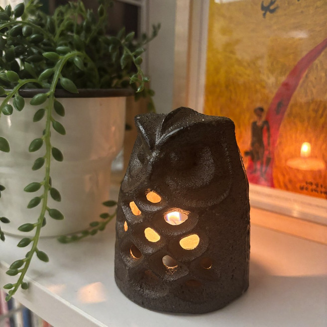 빈티지 무쇠 주물 부엉이 캔들 홀더 티라이트 받침대, 브라운