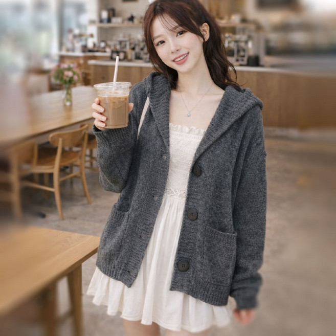 남여공용 루즈핏 오버핏 로브형 두꺼운 니트 가디건