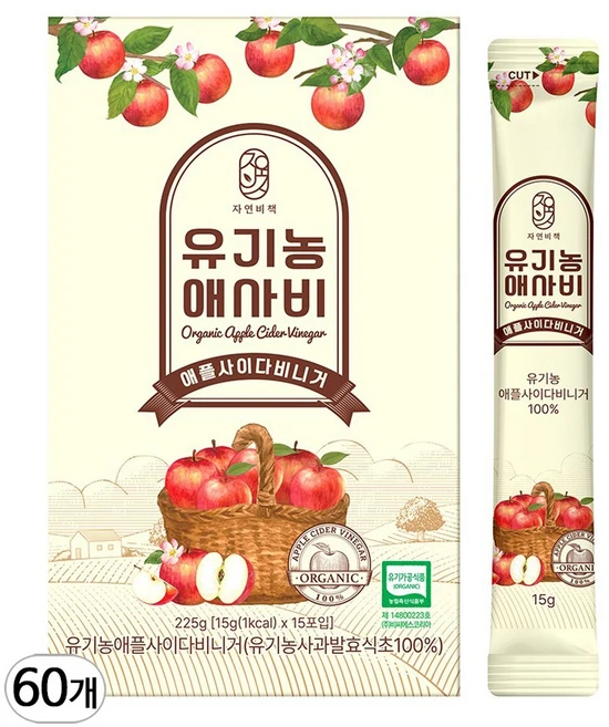 물 한방울넣지 않은 자연비책 유기농 애사비 스틱, 60개, 15g - 쿠팡
