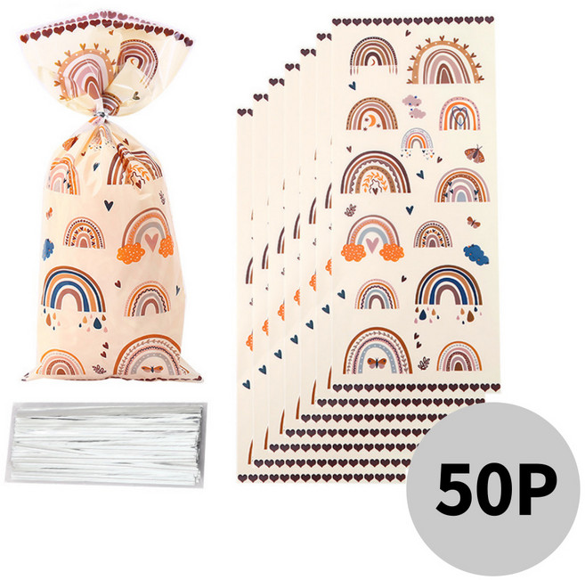 아트위브 OPP 선물 포장 비닐봉투 구디백 생일 기프트백, 50개, 01. 무지개