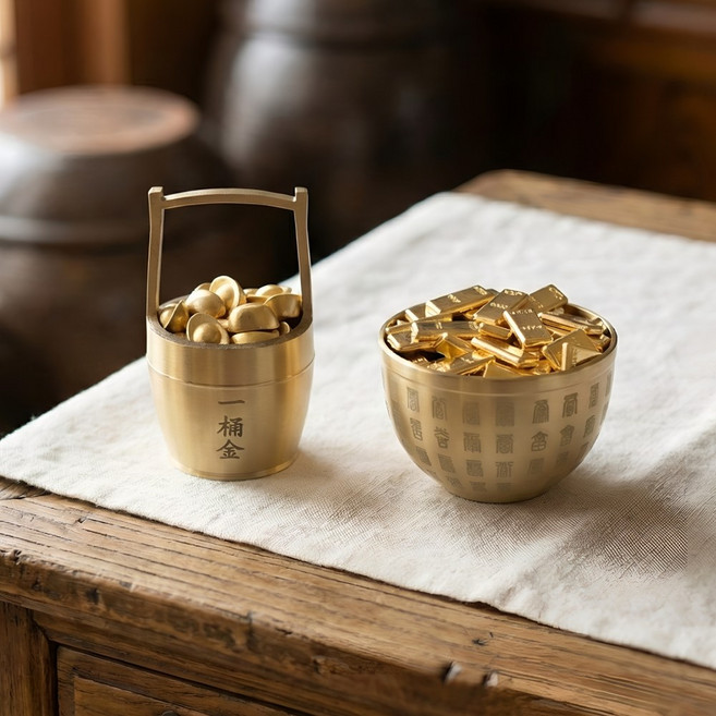 제이제이프렌 재물운 인테리어 황금 복그릇 2종 세트, 골드