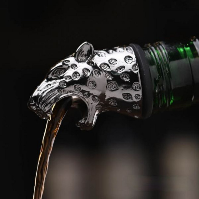 예거 위스키 푸어러 브리딩 아연 코뿔소 사자 표범 영양 머리 스토퍼 음료 바 나이트 클럽, leopard black, 1개