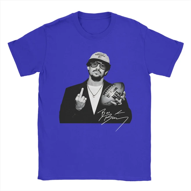 Bads Bunnys Benito Bowl 하프타임 쇼 팬 액세서리 남성 티셔츠 코튼 프린트 탑, 01 Blue, 03 S