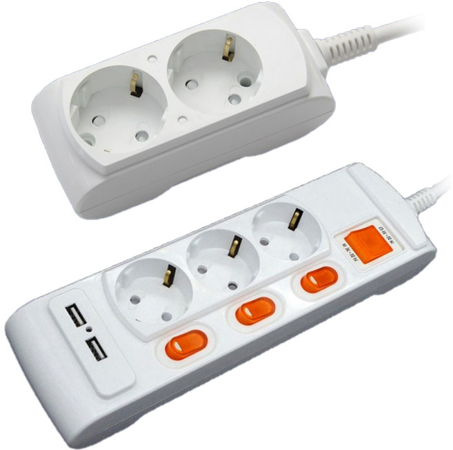 거성산업 지앤탭 접지형 2구 멀티탭 + 개별스위치 3구 USB 멀티탭, 1세트, 2호(1.5M) + 6호(6M)