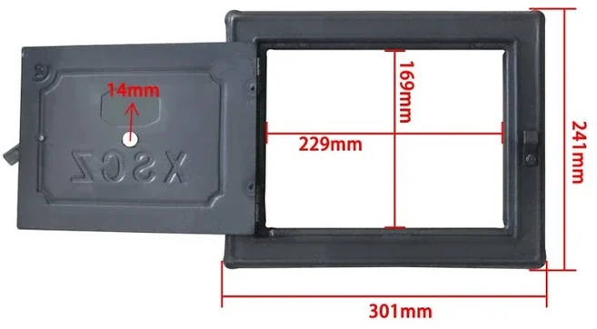 호환 가정용/화덕/굴뚝 접근문용 수평형 점토 난로 도어 교체품 1개 (강철 재질 화덕구 관찰구 포함), 04 301x241mm