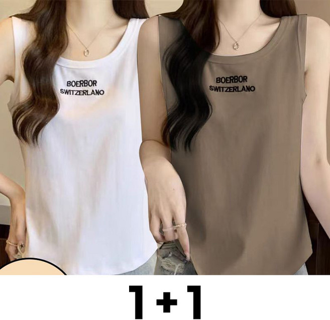 메인워크 1+1 여성 빅사이즈 나시 티셔츠 여름용 냉장고 이너 학생 캐주얼 심플 루즈핏 패션 아우터 민소매 상의 2매입