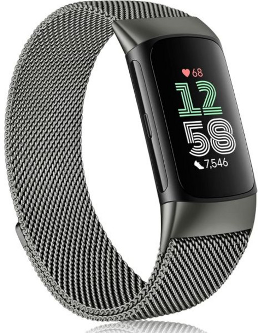 Fitbit Charge 6 밴드 여성 남성용 멜리야 피트니스 트래커와 호환되는 스테인리스 스틸 메탈 메시 루프 조절식 마그네틱 손목 교체 스트랩, 스페이스 그레이