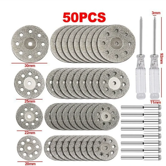 50 Pcs 다이아몬드 커팅 휠 세트 드릴 금속 Dremel 로타리 도구 노칭 다이 그라인더 비트 용 디스크 절단, 01 50PCS