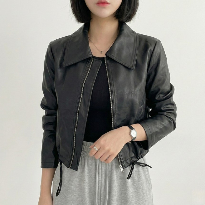 여성용 PU 가죽 코트 라이더 숏 재킷