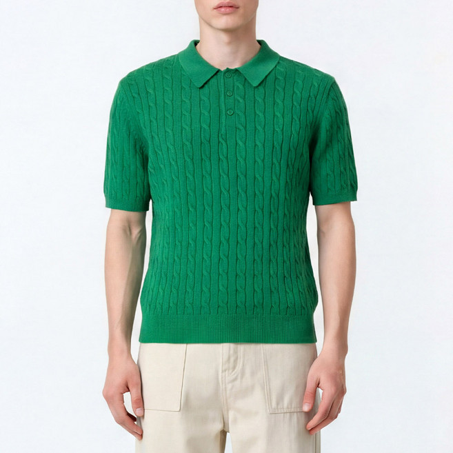 남성용 프렌치 케이블 카라넥 남자 반팔 니트 H05S14_tn5654