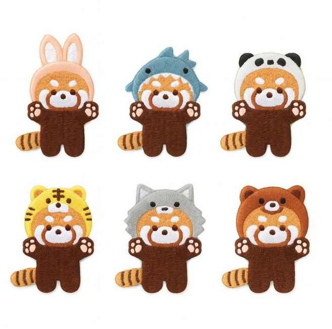 동물 모자 쓴 레서 판다 자수 와펜 캐릭터 패치 스티커 와펜 6종 세트 (전신형), 1개