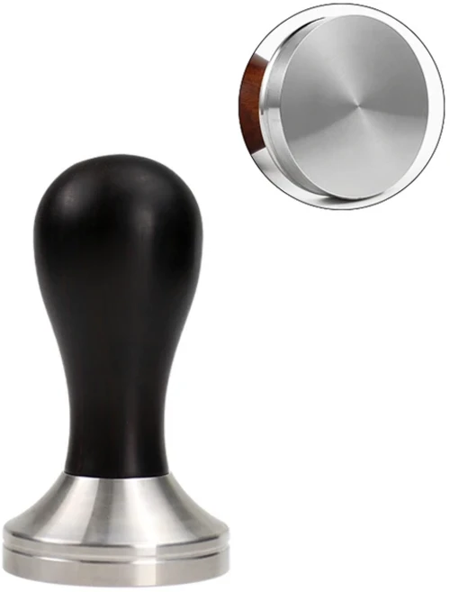 바리스타용 나무 손잡이 커피 탬퍼 에스프레소 파우더 해머 스테인리스 스틸 도구 58mm 포타필터, 03 58.5mm, 06 Solid Wood(Black), 1개