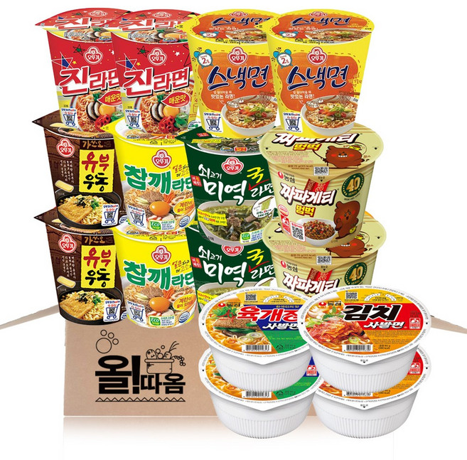 소컵라면 8종 16입 7호세트 (진라면2+쇠고기미역국2+참깨라면2+유부우동2+스낵면2+짜파게티범벅2+육개장사발면2+김치사발면2)