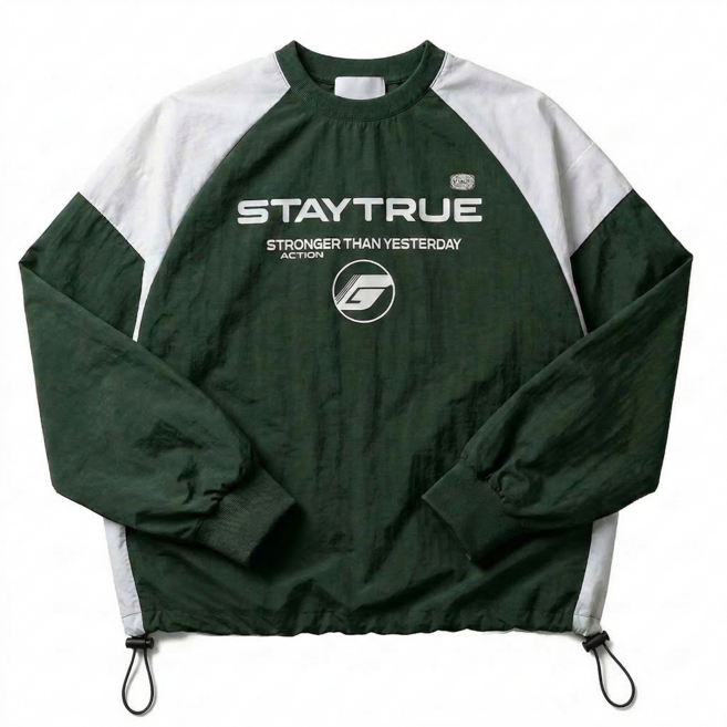 레터링 배색 오버핏 나일론 바람막이 맨투맨 (PN037)