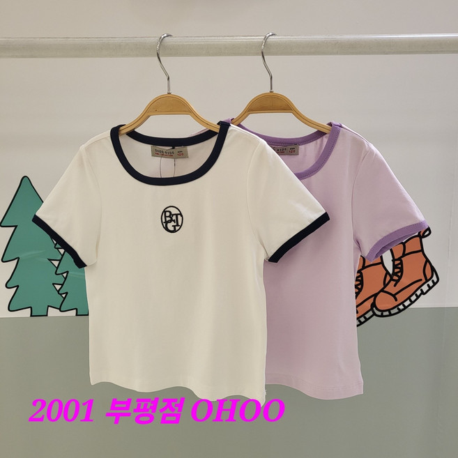 오후 부평점 마른 여아 친구들 추천##슬림핏으로 깜찍한 스판 크롭 반팔티