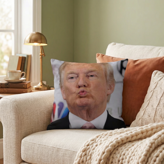 [더펠릭스원]웃긴 친구 생일 선물 트럼프 얼굴 쿠션 인테리어 소품 45cm, 블랙