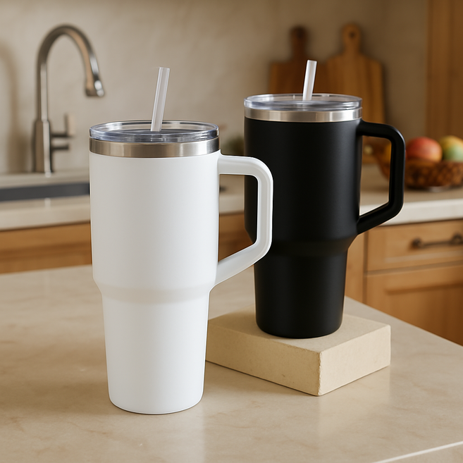 리치캣 1.18리터 대용량 스텐 텀블러 손잡이 이중 보온 보냉병 빨대포함, 1개, 1.18L, 검정색