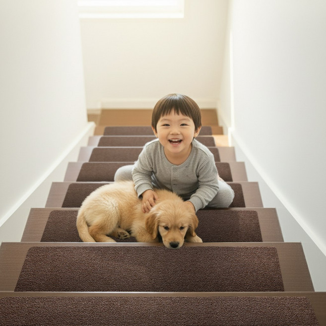 길그리 논슬립 미끄럼방지 계단 매트 5P(1세트) 브라운